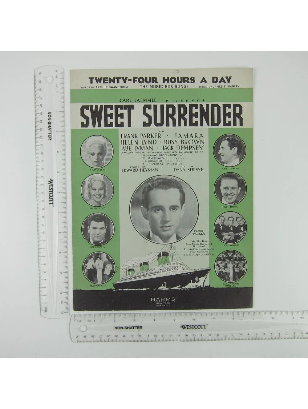 Sheet Music Twenty-Four Hours A Day Sweet Surrender Frank Parker Vintage 1935